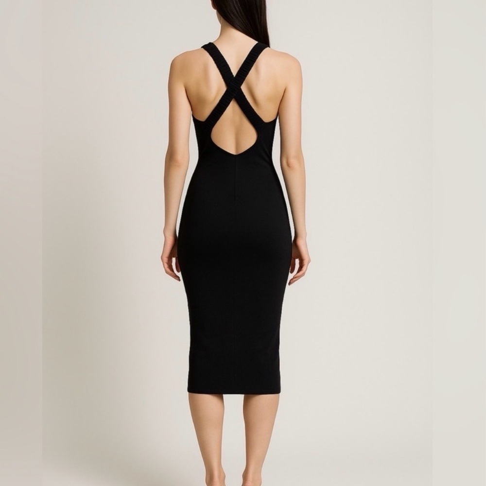 525 AMERICA Open Back Midi Dress in Black - Picture 2 of 4